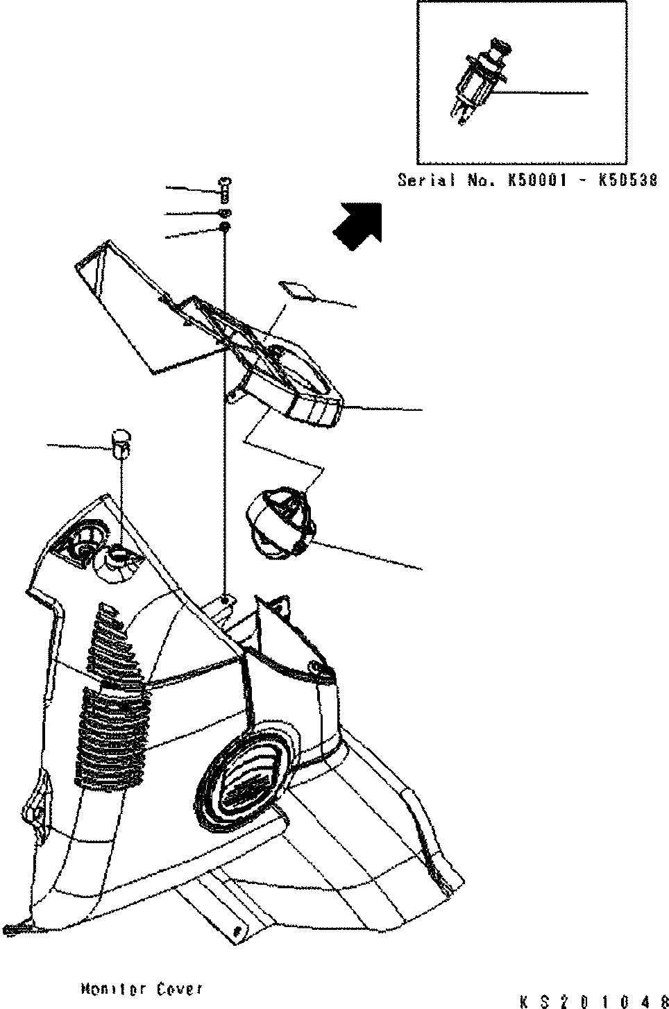 Komatsu parts book diagram for PC450LCHD-8 S/N K50001-UP: OPERATORґS CAB (CAB IN PARTS) (MONITOR COVER)