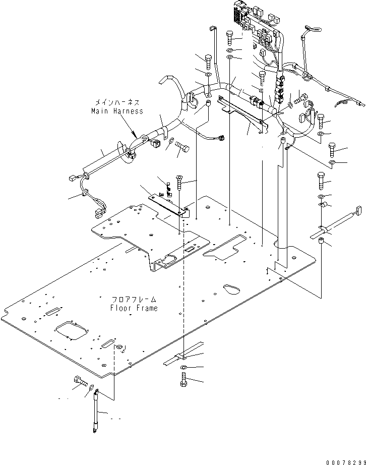 Komatsu parts book diagram for PC450LCHD-8 S/N K50001-UP: OPERATORґS CAB (FLOOR) (HARNESS CLAMP AND EARTH) (DEMOLITION SPEC.) (#K50001-K50188)