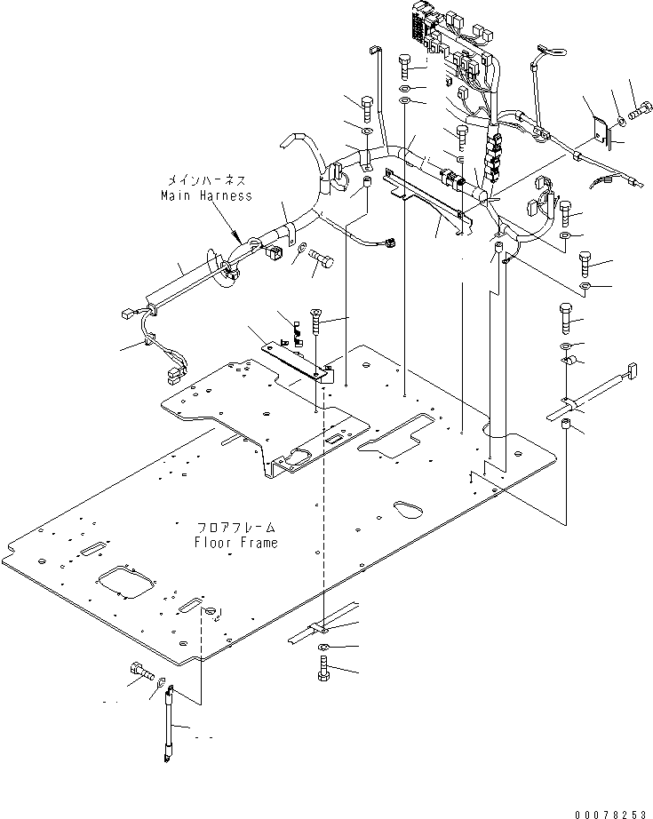 Komatsu parts book diagram for PC450LCHD-8 S/N K50001-UP: OPERATORґS CAB (FLOOR) (HARNESS CLAMP AND EARTH) (#K50350-)