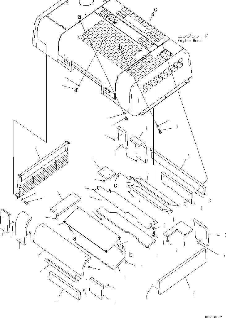 Komatsu parts book diagram for PC450LCHD-8 S/N K50001-UP: HOOD (3/4) (DEMOLITION SPEC.) (#K50001-K50349)