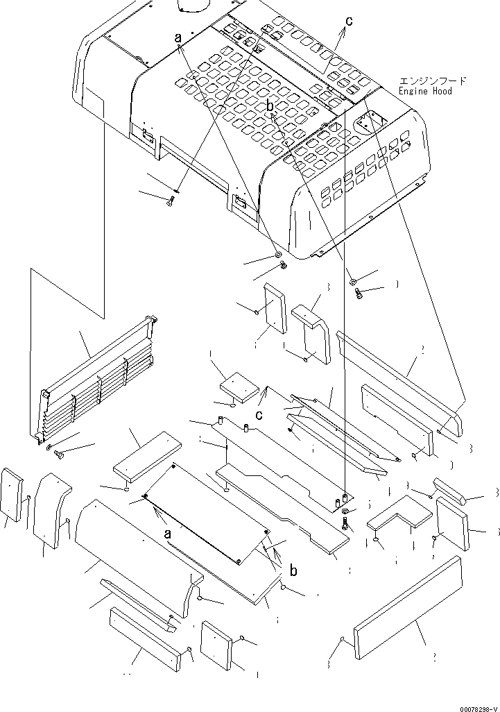 Komatsu parts book diagram for PC450LCHD-8 S/N K50001-UP: HOOD (3/4)