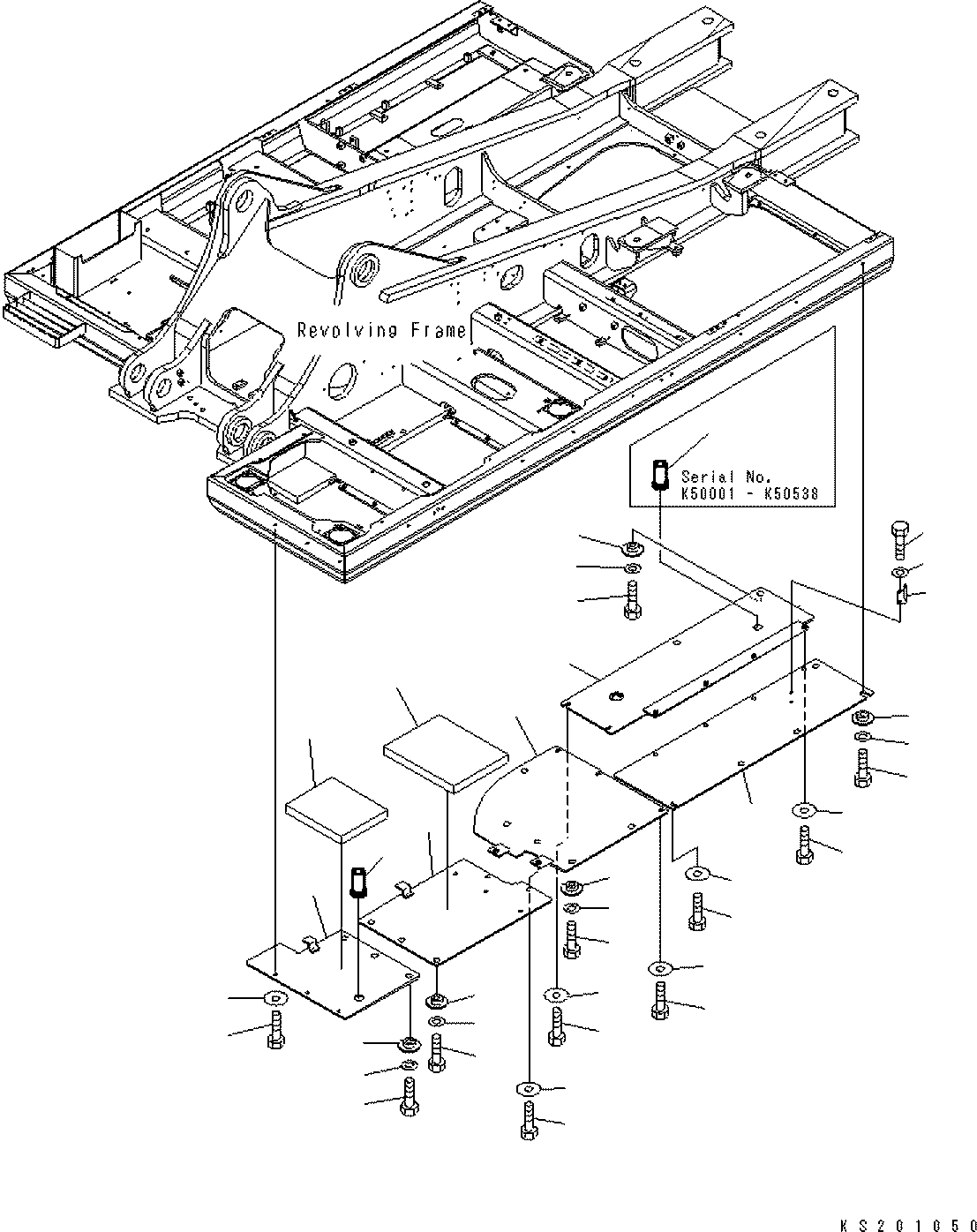 Komatsu parts book diagram for PC450LCHD-8 S/N K50001-UP: UNDER COVER (REVOLVING FRAME) (R.H.) (DEMOLITION SPEC.)
