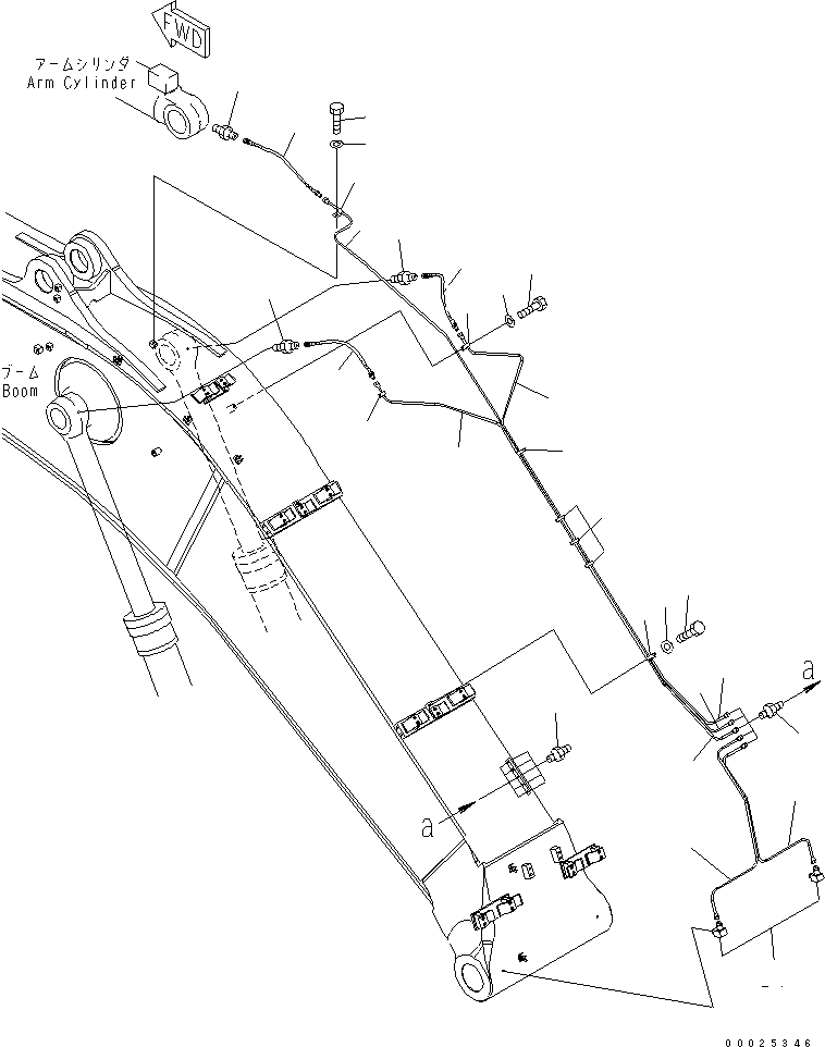 Komatsu parts book diagram for PC450LCHD-8 S/N K50001-UP: BOOM (6.7M) (LUBRICATING LINE)