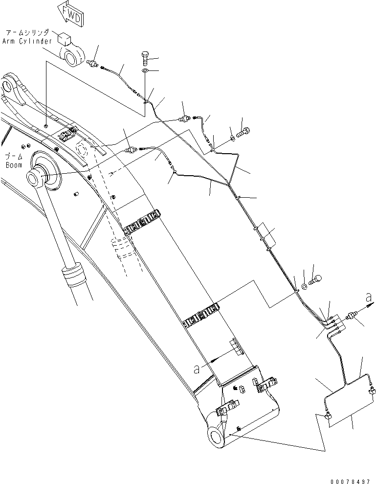 Komatsu parts book diagram for PC450LCHD-8 S/N K50001-UP: BOOM (7.0M) (LUBRICATING LINE) (#K50350-)