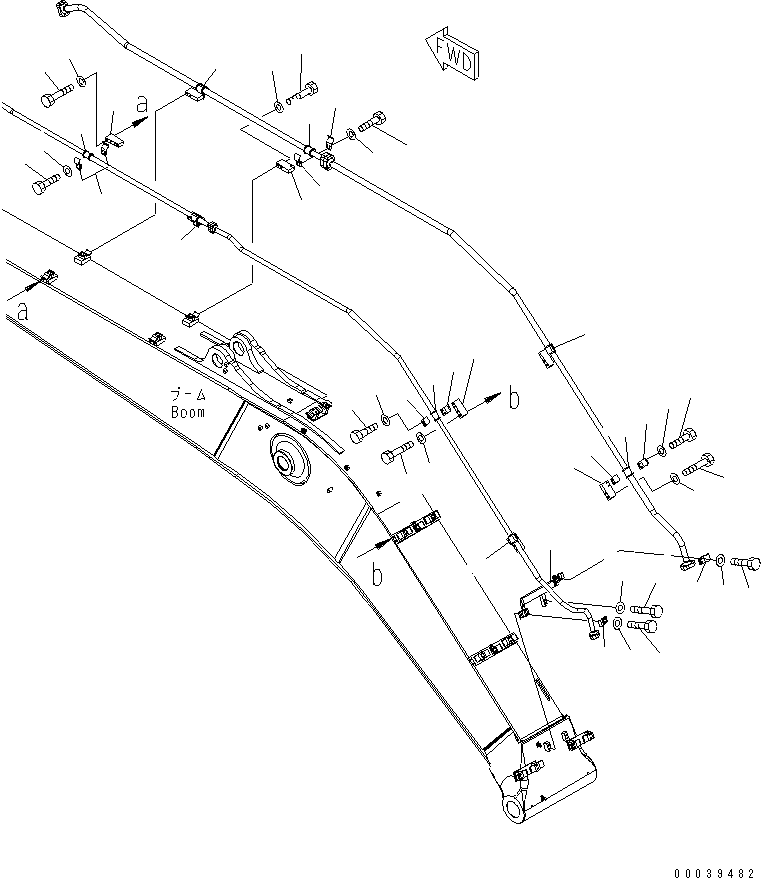 Komatsu parts book diagram for PC450LCHD-8 S/N K50001-UP: BOOM (6.7M) (ADDITIONAL LINE CLAMP) (1 ACTUATOR)