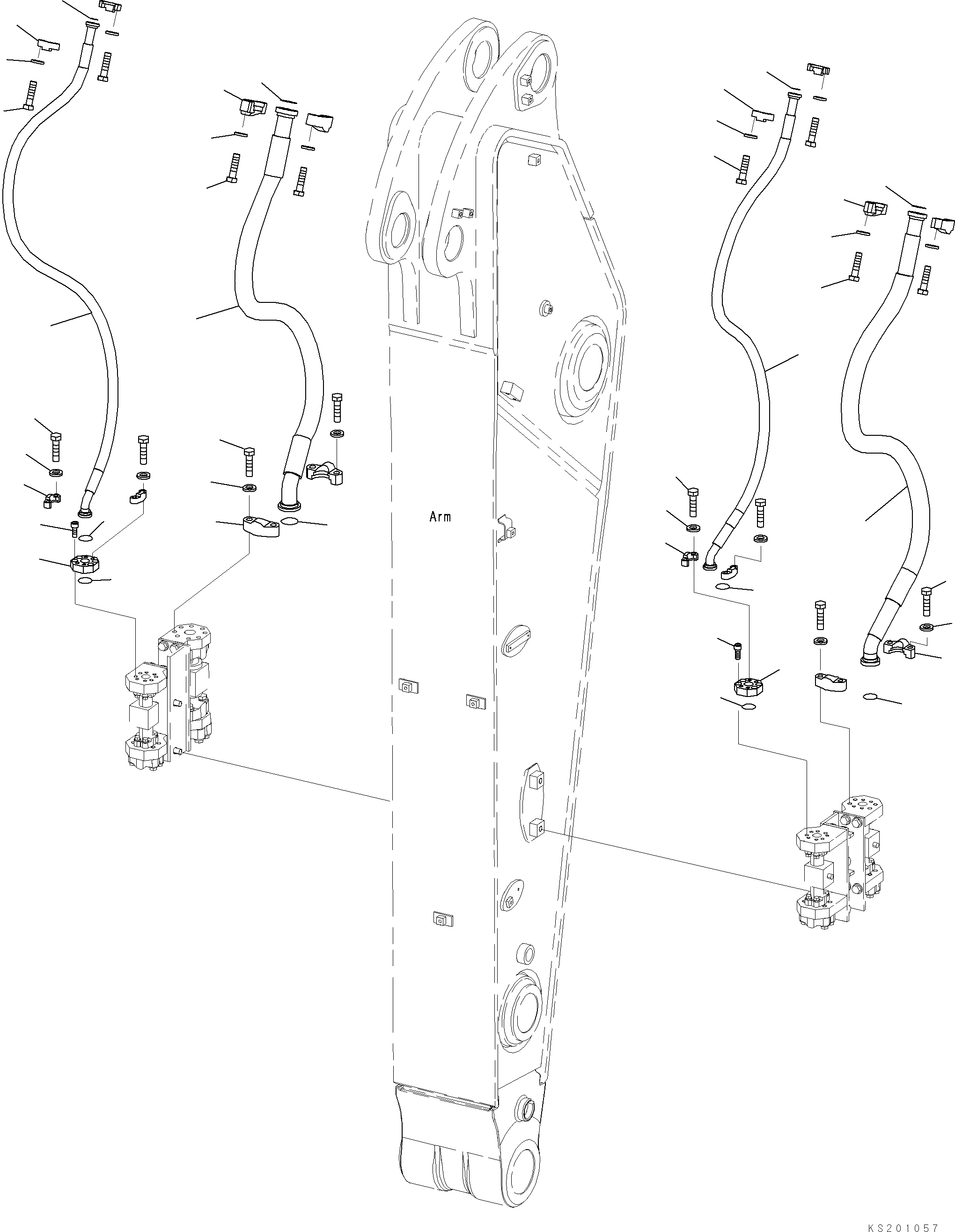 Komatsu parts book diagram for PC450LCHD-8 S/N K50001-UP: ARM (2 ATTACHMENT PIPING) (1/2) (FOR 2.4M ARM)