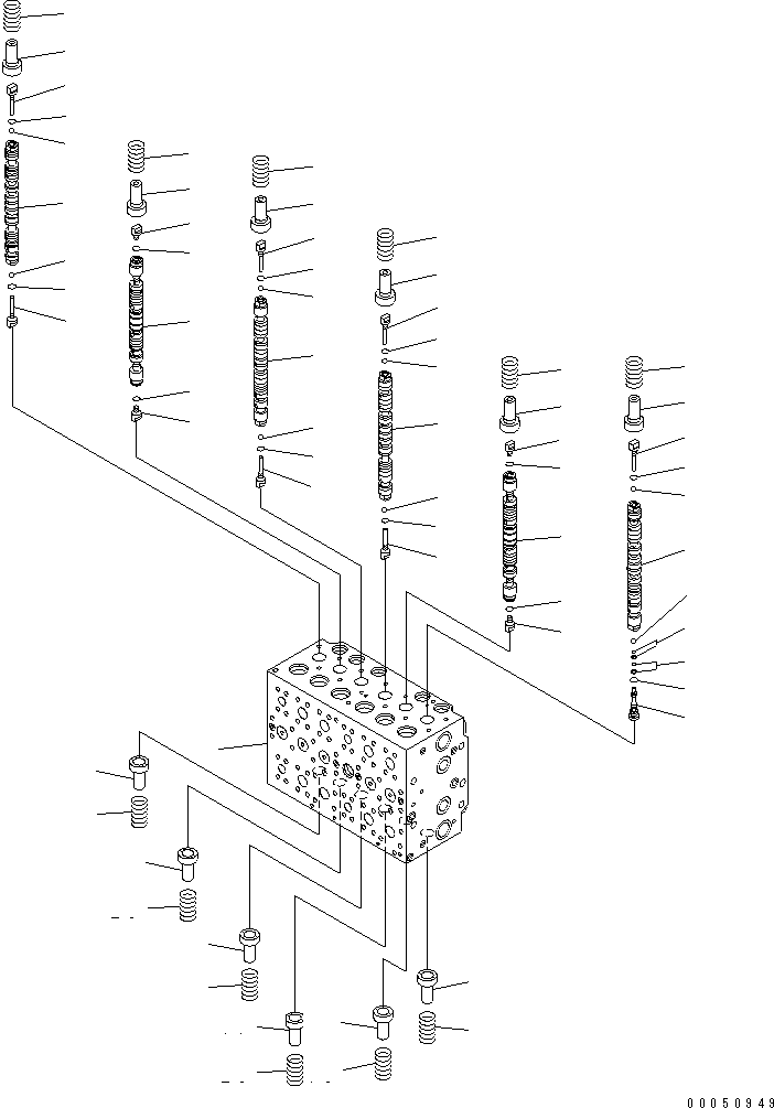 Komatsu parts book diagram for PC450LCHD-8 S/N K50001-UP: MAIN VALVE (2-ACTUATOR) (1/25) (#K50001-K50499)