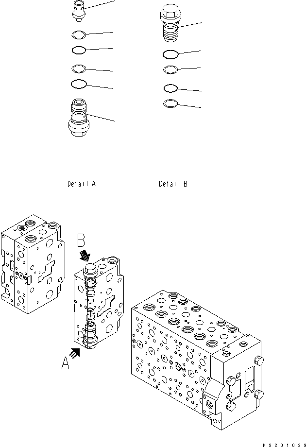 Komatsu parts book diagram for PC450LCHD-8 S/N K50001-UP: MAIN VALVE (1-ACTUATOR) (17/22) (#K50500-)