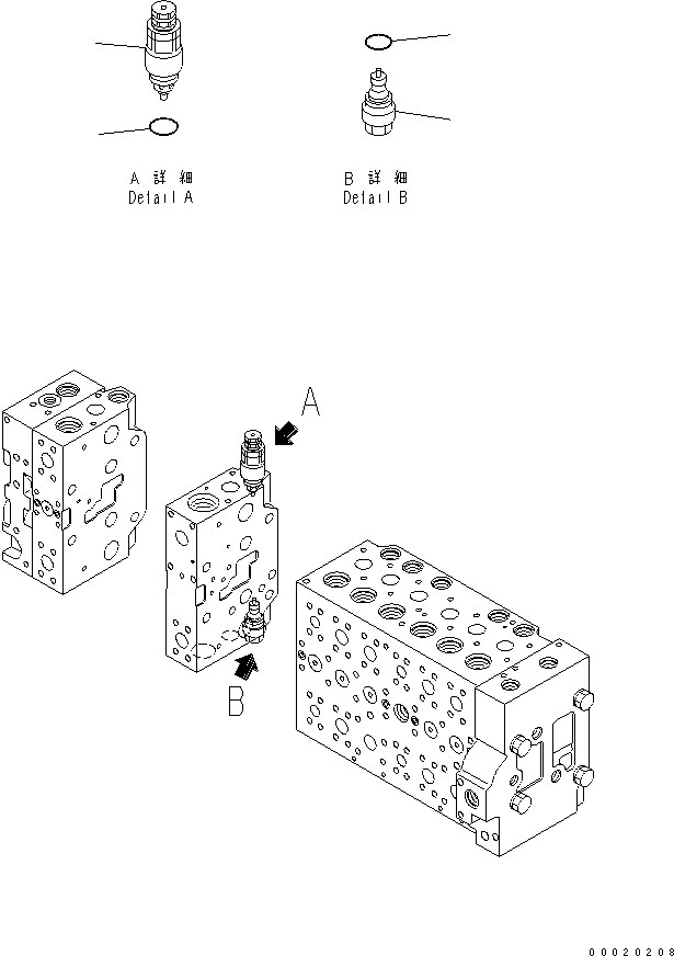 Komatsu parts book diagram for PC450LCHD-8 S/N K50001-UP: MAIN VALVE (1-ACTUATOR) (18/22) (#K50001-K50499)