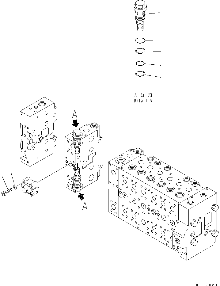 Komatsu parts book diagram for PC450LCHD-8 S/N K50001-UP: MAIN VALVE (1-ACTUATOR) (21/22) (#K50500-)