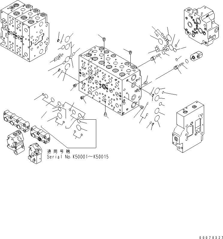 Komatsu parts book diagram for PC450LCHD-8 S/N K50001-UP: MAIN VALVE (2-ACTUATOR) (4/25) (#K50001-K50499)