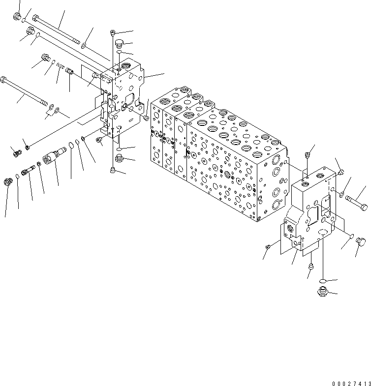 Komatsu parts book diagram for PC450LCHD-8 S/N K50001-UP: MAIN VALVE (2-ACTUATOR) (7/25) (#K50500-)
