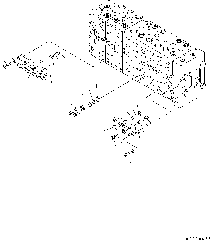 Komatsu parts book diagram for PC450LCHD-8 S/N K50001-UP: MAIN VALVE (2-ACTUATOR) (10/25) (#K50001-K50499)
