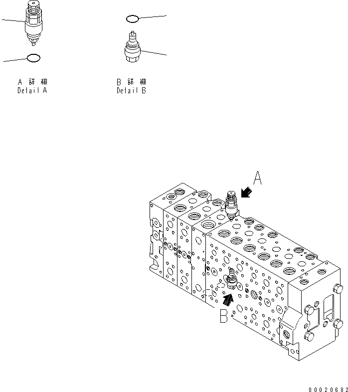 Komatsu parts book diagram for PC450LCHD-8 S/N K50001-UP: MAIN VALVE (2-ACTUATOR) (19/25) (#K50500-)