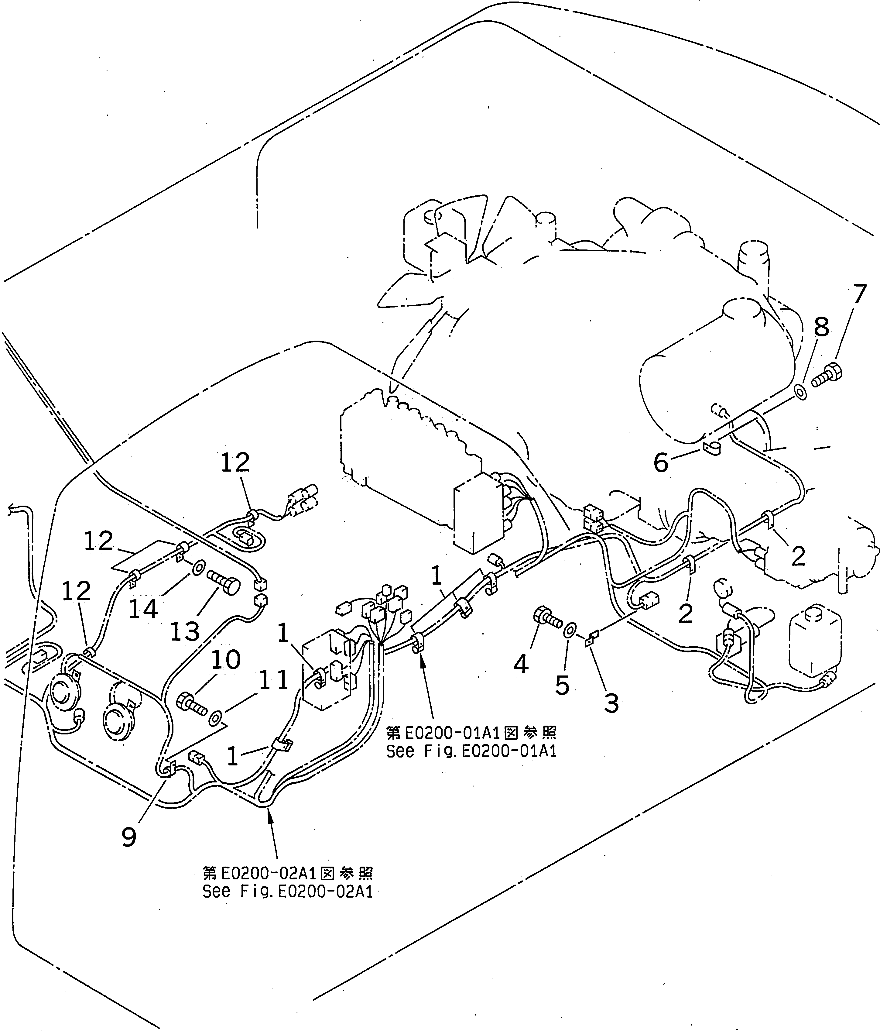 Komatsu parts book diagram for PC450LC-6Z S/N 10001-UP: WIRING (MAIN HARNESS) (CLIP)(#10156-11999)