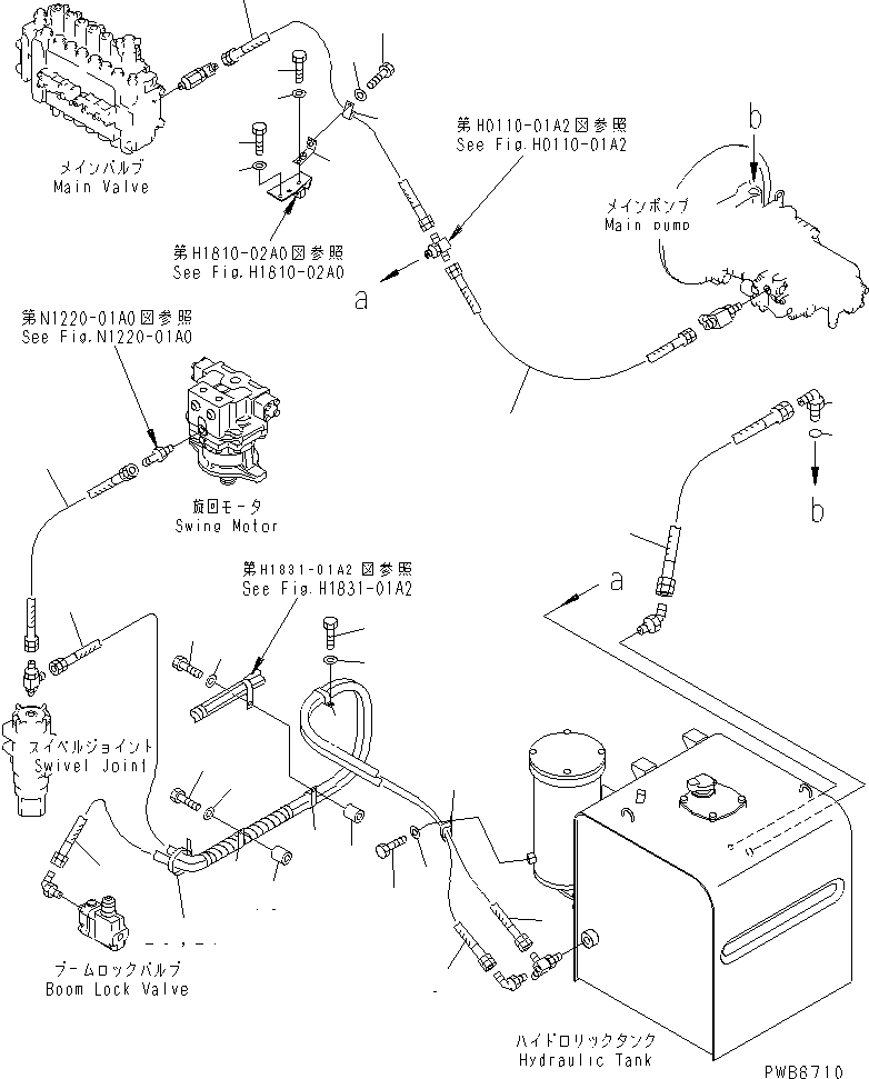 Komatsu parts book diagram for PC450LC-6Z S/N 10001-UP: DRAIN LINES(#12001-12143)