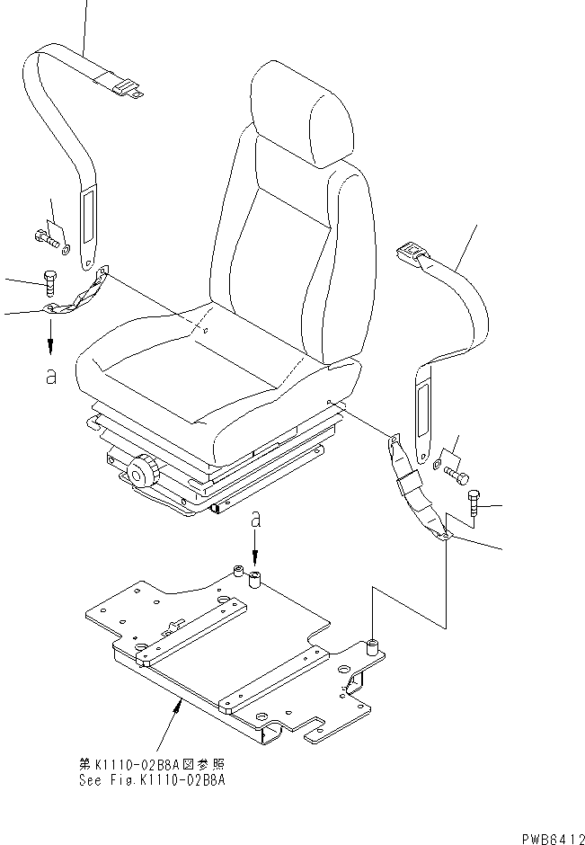Komatsu parts book diagram for PC450LC-6Z S/N 10001-UP: SEAT BELT (FOR SUSPENSION TYPE SEAT) (50MM WIDE)(#12001-12628)