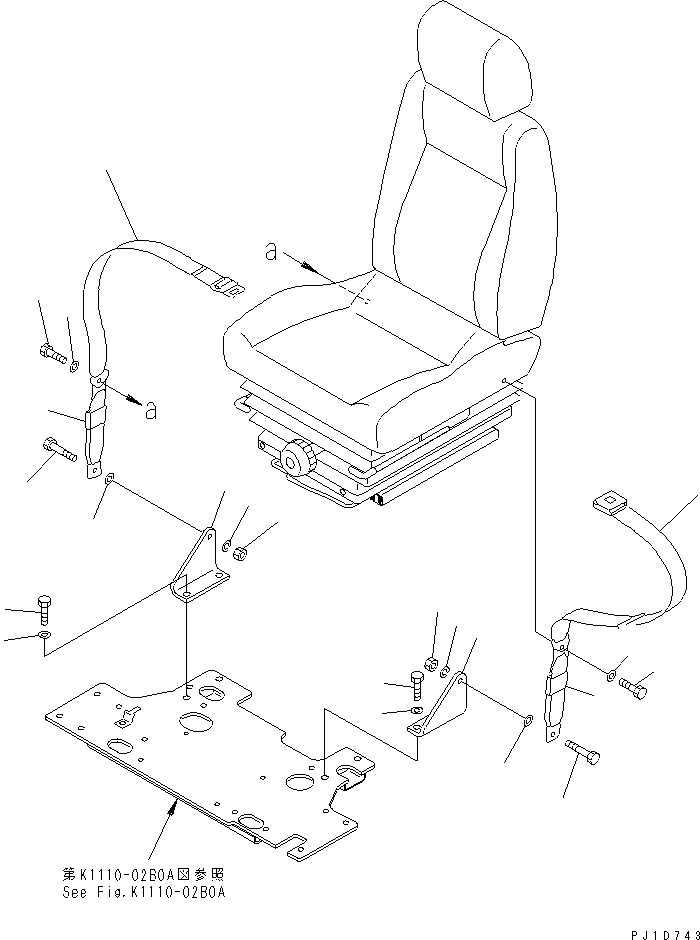 Komatsu parts book diagram for PC450LC-6Z S/N 10001-UP: SEAT BELT (FOR SUSPENSION TYPE SEAT) (50MM WIDE)(#12629-)