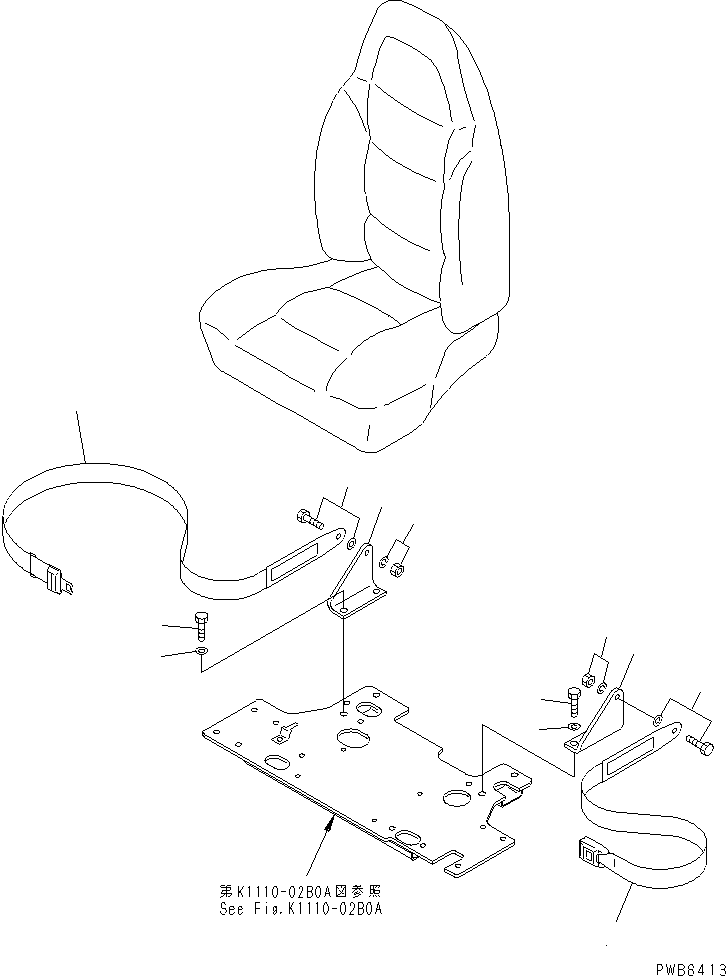 Komatsu parts book diagram for PC450LC-6Z S/N 10001-UP: SEAT BELT (FOR RIGID TYPE SEAT) (50MM WIDE)(#12001-12628)