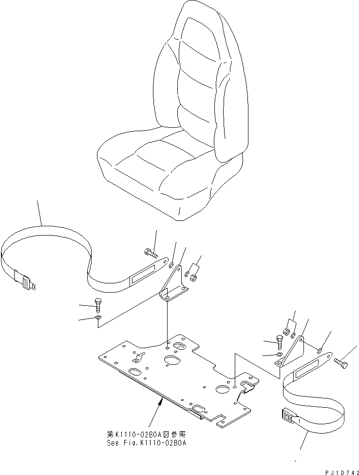Komatsu parts book diagram for PC450LC-6Z S/N 10001-UP: SEAT BELT (FOR RIGID TYPE SEAT) (50MM WIDE)(#12629-)