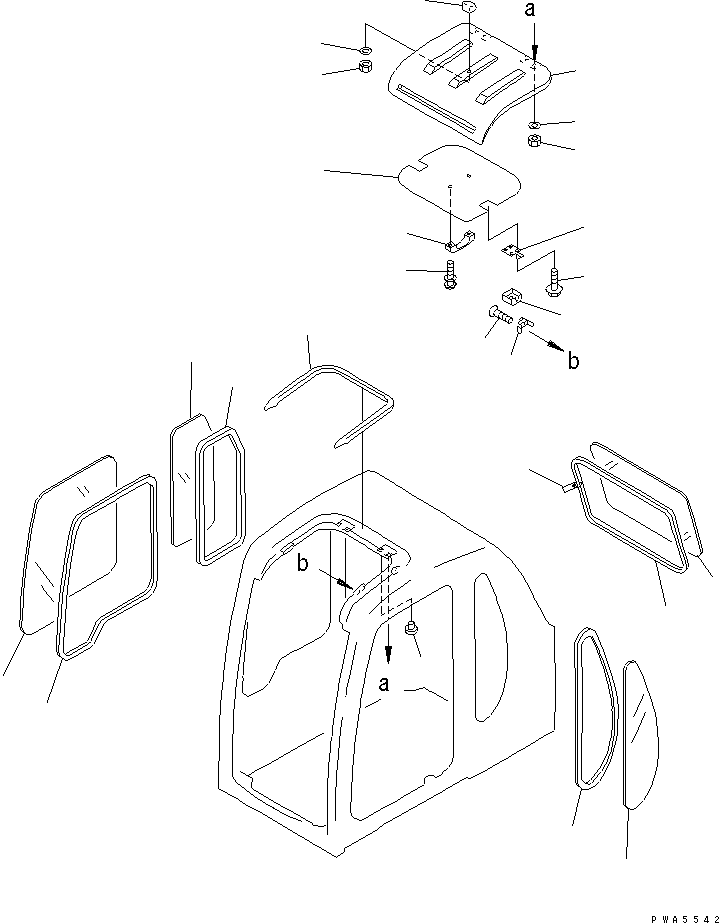 Komatsu parts book diagram for PC450LC-6Z S/N 10001-UP: OPERATOR'S CAB (WINDOW AND ROOF VENTILATOR)(#10156-11999)