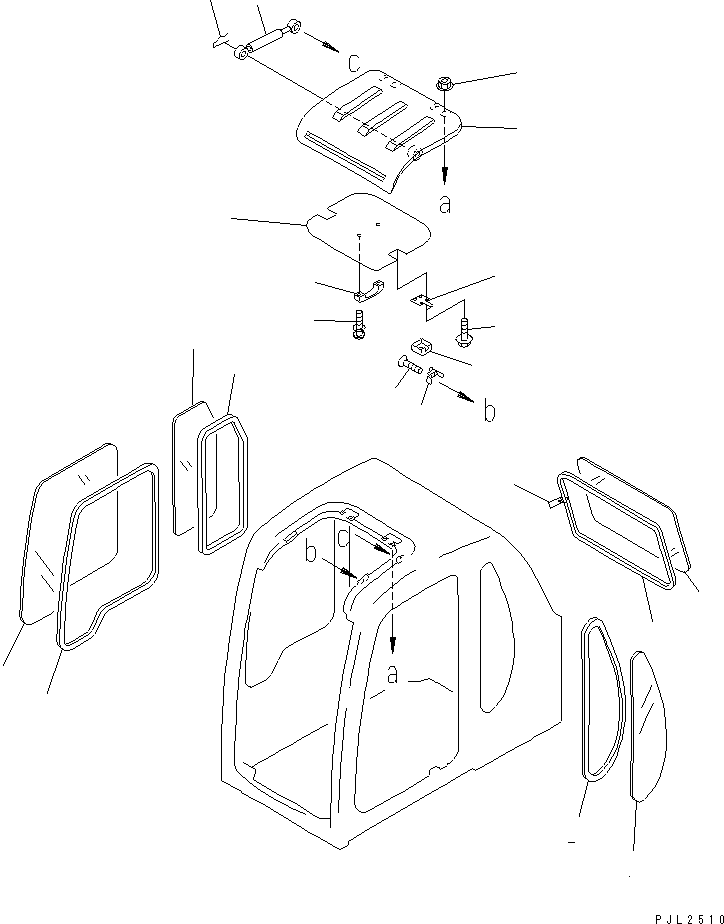 Komatsu parts book diagram for PC450LC-6Z S/N 10001-UP: OPERATOR'S CAB (WINDOW AND ROOF VENTILATOR)(#12001-)