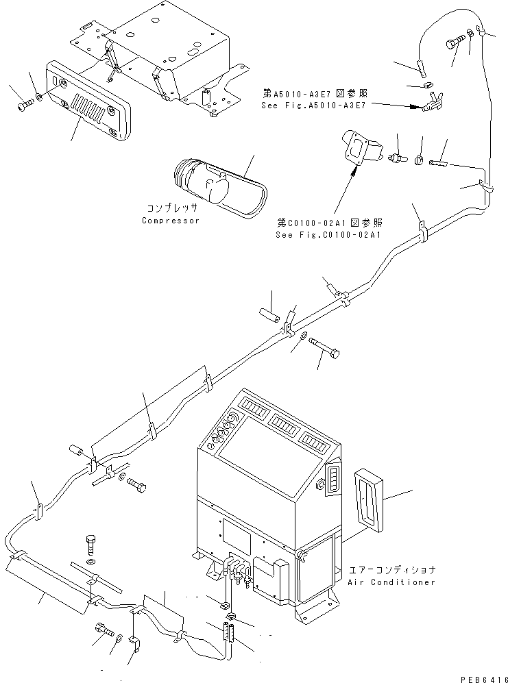 Komatsu parts book diagram for PC450LC-6Z S/N 10001-UP: AIR CONDITIONER (HEATING LINES AND DUCT)(#10209-11999)