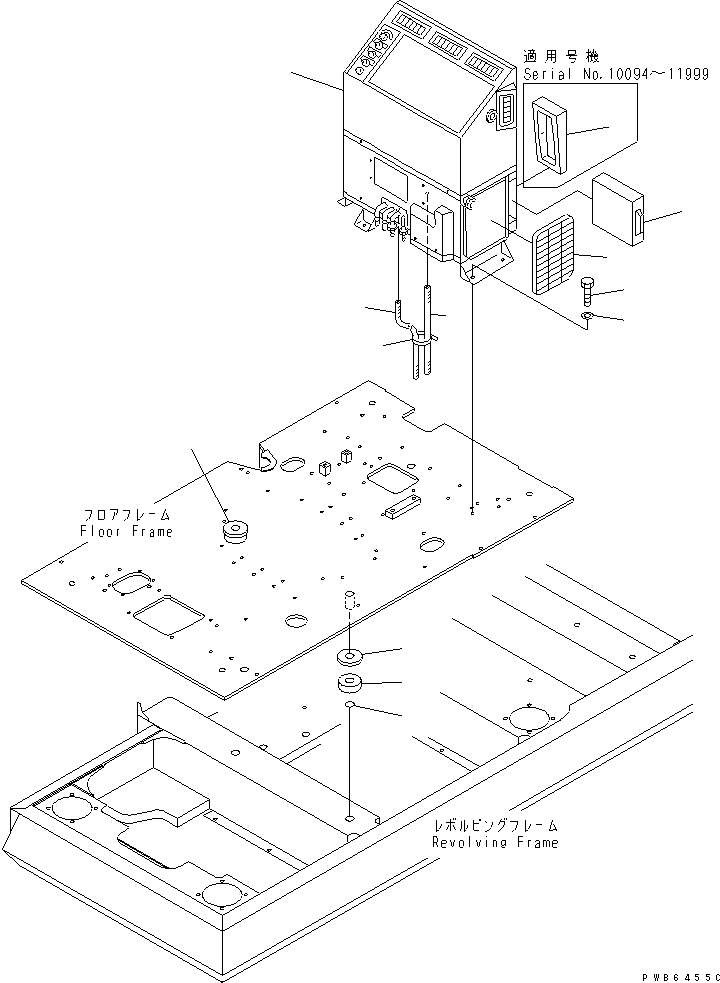Komatsu parts book diagram for PC450LC-6Z S/N 10001-UP: FLOOR FRAME (AIR CONDITIONER AND CUSHION)(#10222-11999)