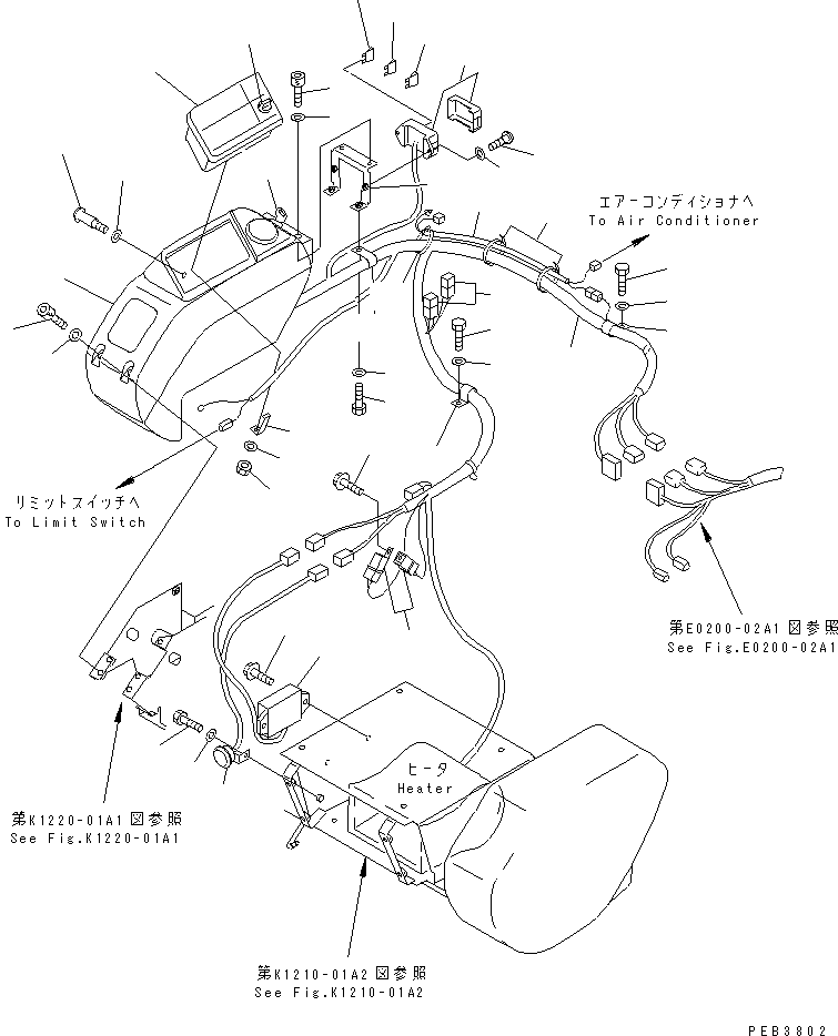 Komatsu parts book diagram for PC450LC-6Z S/N 10001-UP: RIGHT STAND (PANEL AND HARNESS) (WITH HEATER)(#10156-10208)