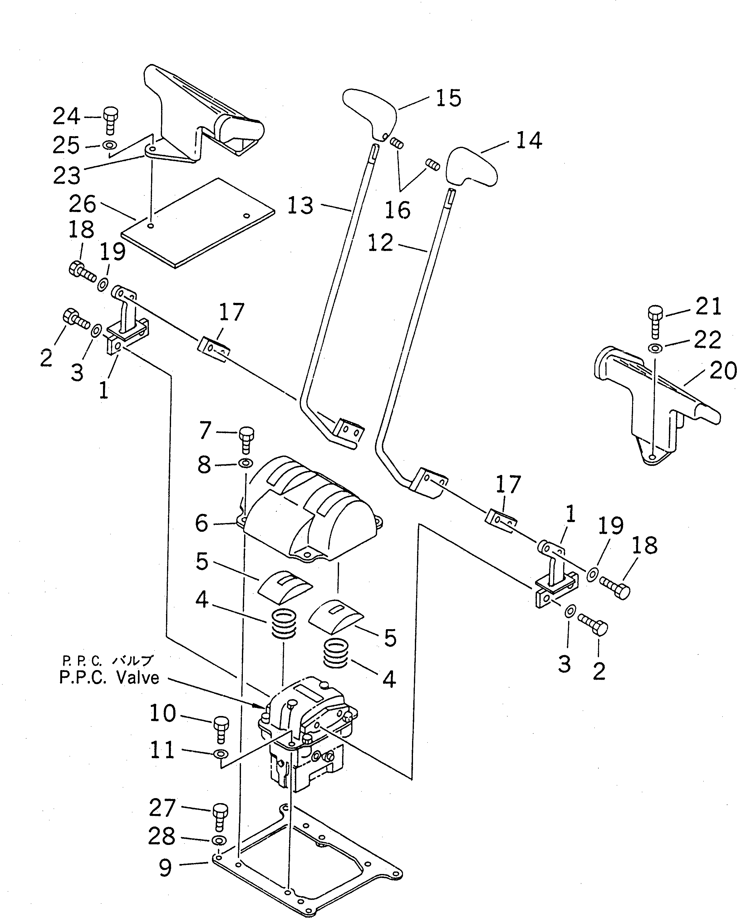 Komatsu parts book diagram for PC450LC-6Z S/N 10001-UP: TRAVEL LEVER (WITHOUT PEDAL)(#10156-10208)