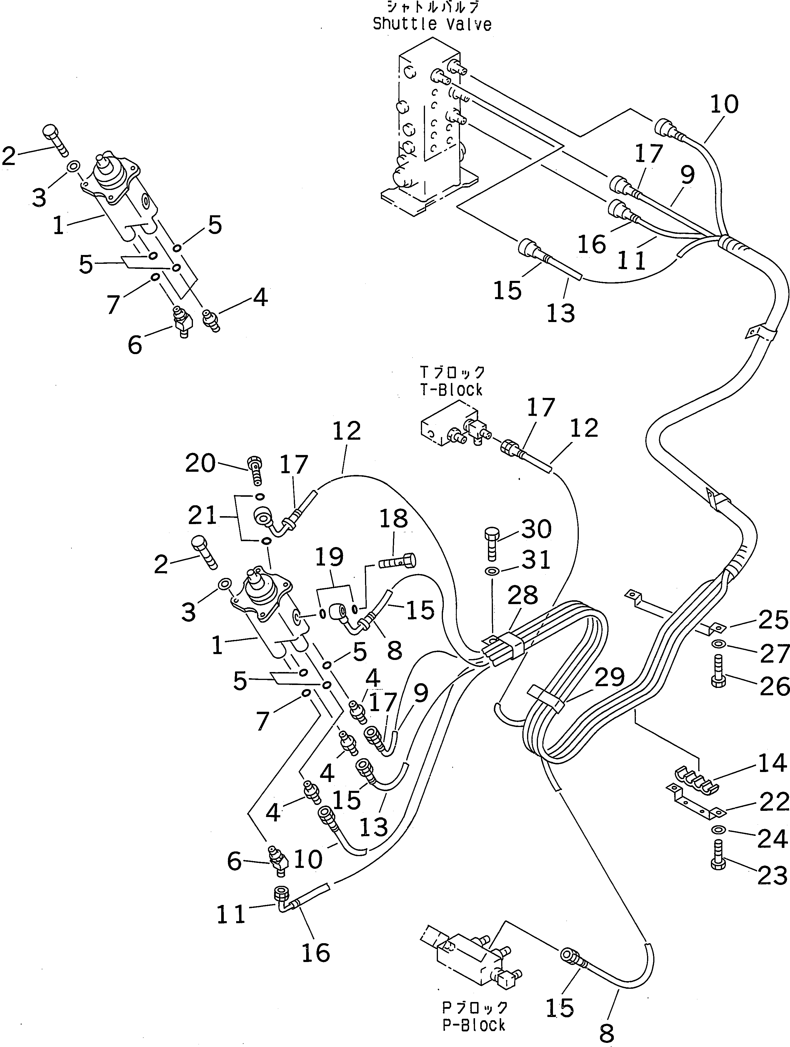 Komatsu parts book diagram for PC450LC-6Z S/N 10001-UP: PPC WORK LINE (PPC VALVE AND LEFT STAND HOSE)(#10156-10208)