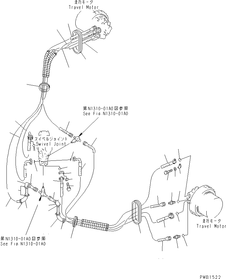 Komatsu parts book diagram for PC450LC-6Z S/N 10001-UP: TRAVEL PIPING(#10001-12143)