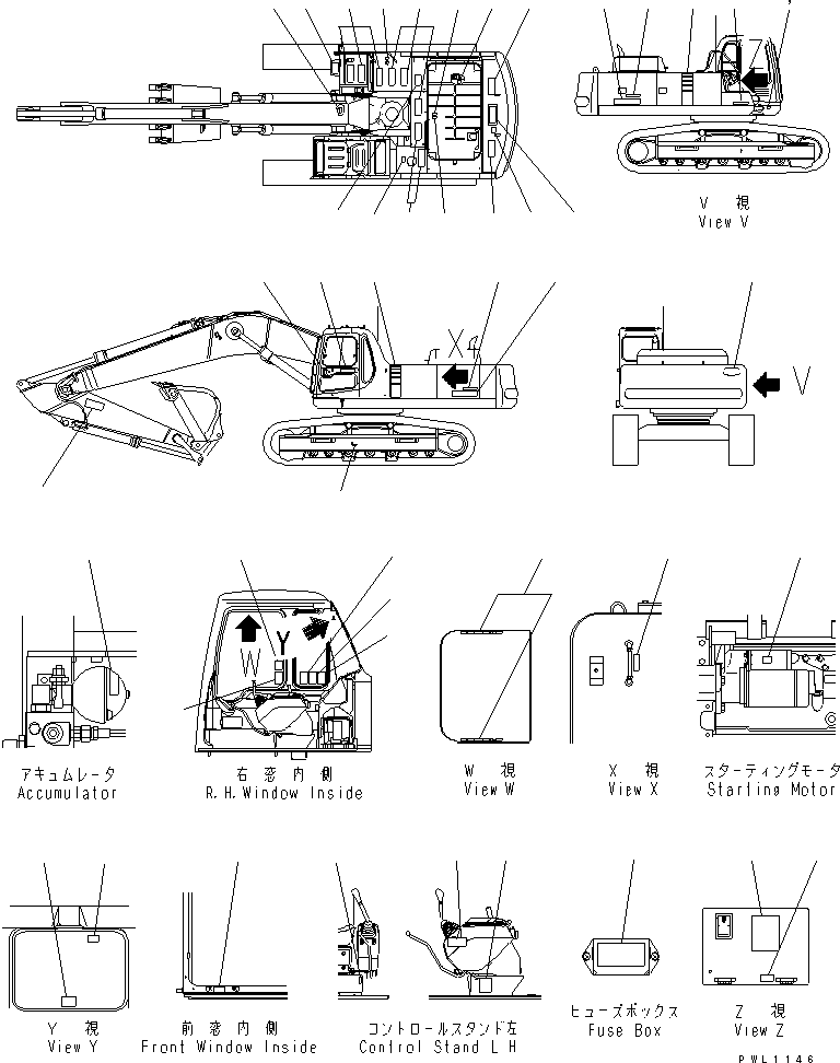 Komatsu parts book diagram for PC450LC-6Z S/N 10001-UP: DECAL AND PLATE (JAPANESE)(#12144-)