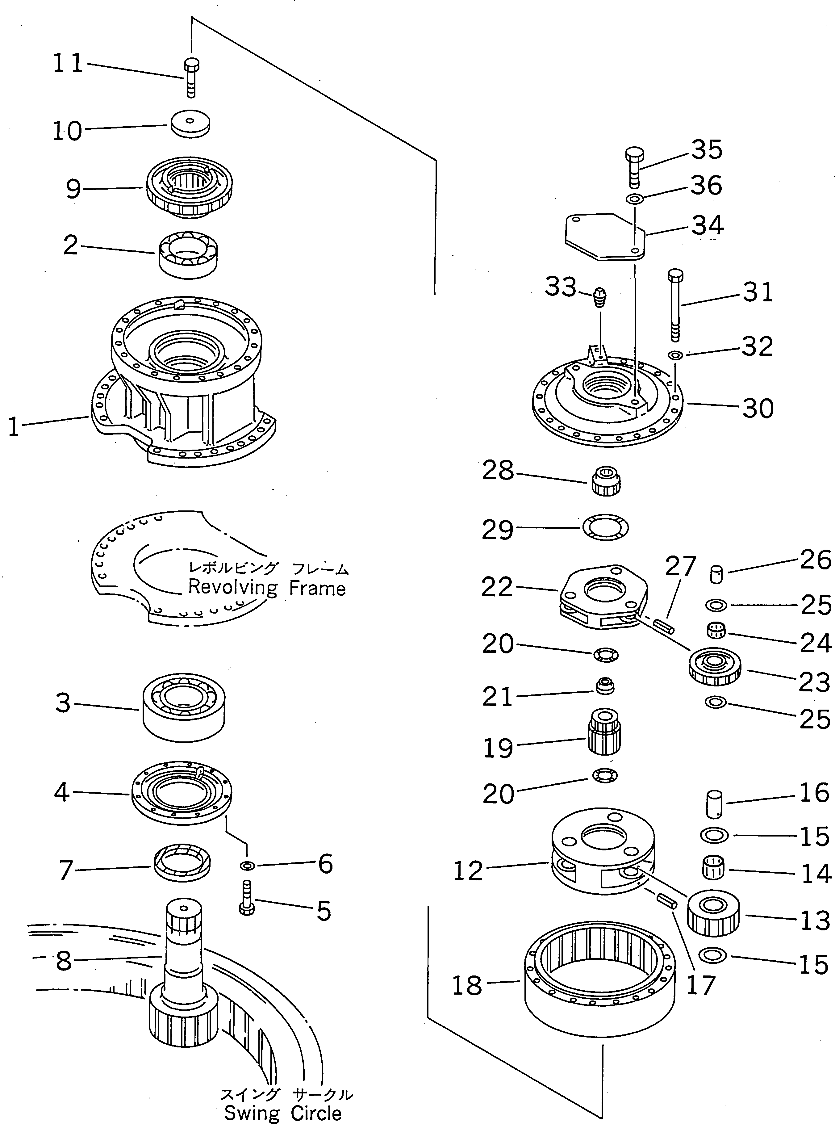 Komatsu parts book diagram for PC450LC-6Z S/N 10001-UP: SWING MACHINERY ASS'Y (FOR SERVICE PARTS)(#10001-12214)