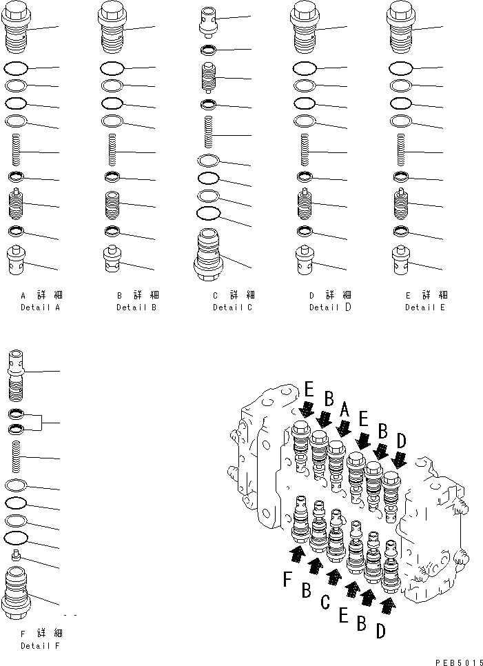 Komatsu parts book diagram for PC450LC-6Z S/N 10001-UP: MAIN VALVE (1-ACTUATOR) (3/12)(#10156-12103)