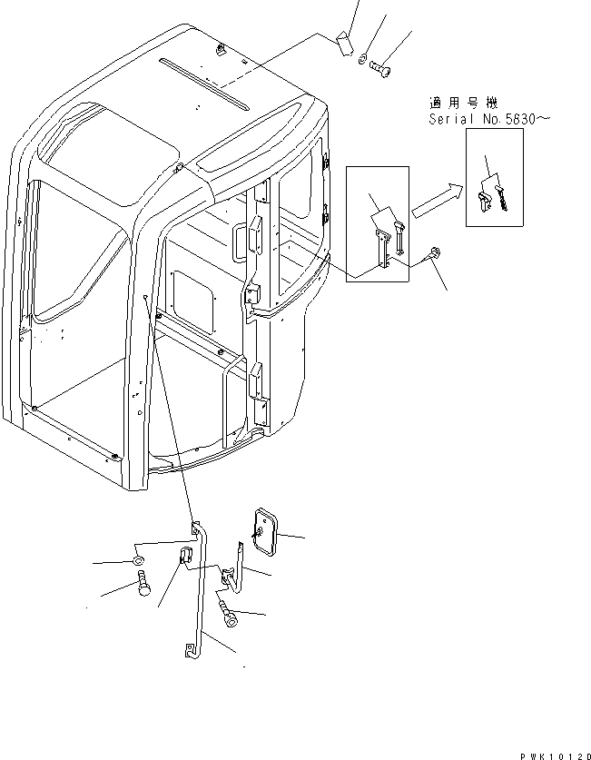 Komatsu parts book diagram for PC45R-8 S/N 5001-UP: OPERATOR'S CAB (LAMP ? HAMMER ? HANDLE AND MIRROR) (7/7)