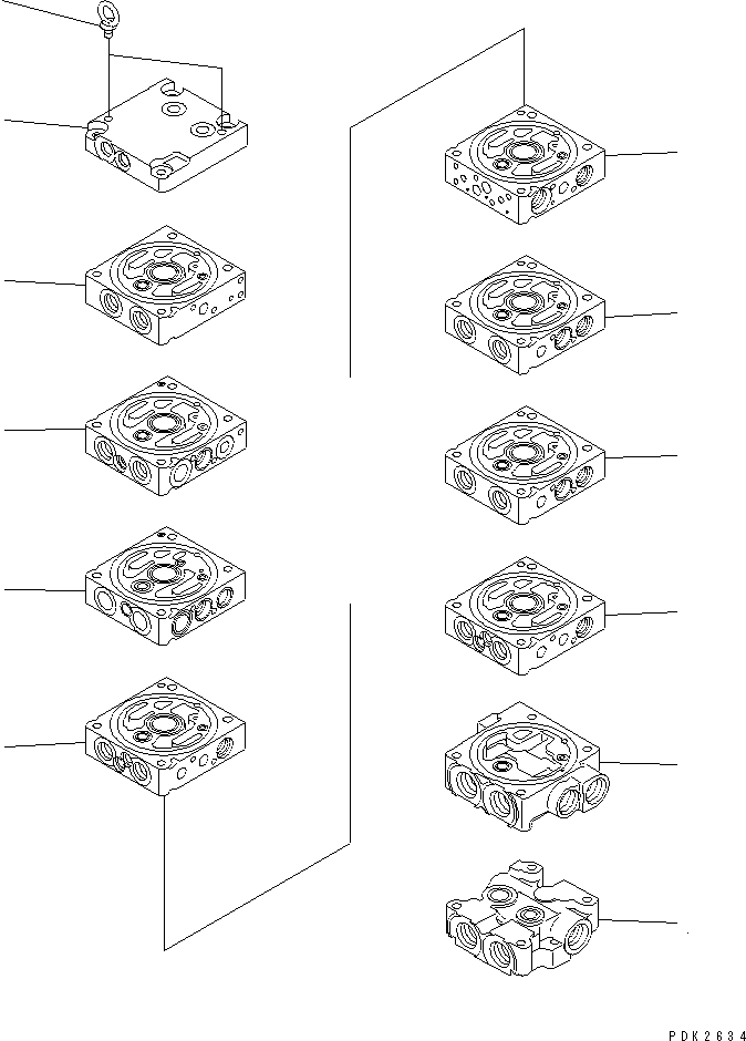 Komatsu parts book diagram for PC45R-8 S/N 5001-UP: MAIN VALVE (8-VALVE) (1/15)