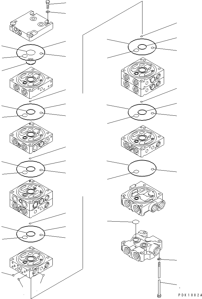 Komatsu parts book diagram for PC45R-8 S/N 5001-UP: MAIN VALVE (8-VALVE) (2/15)