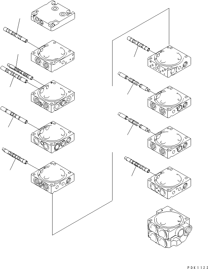 Komatsu parts book diagram for PC45R-8 S/N 5001-UP: MAIN VALVE (8-VALVE) (3/15)