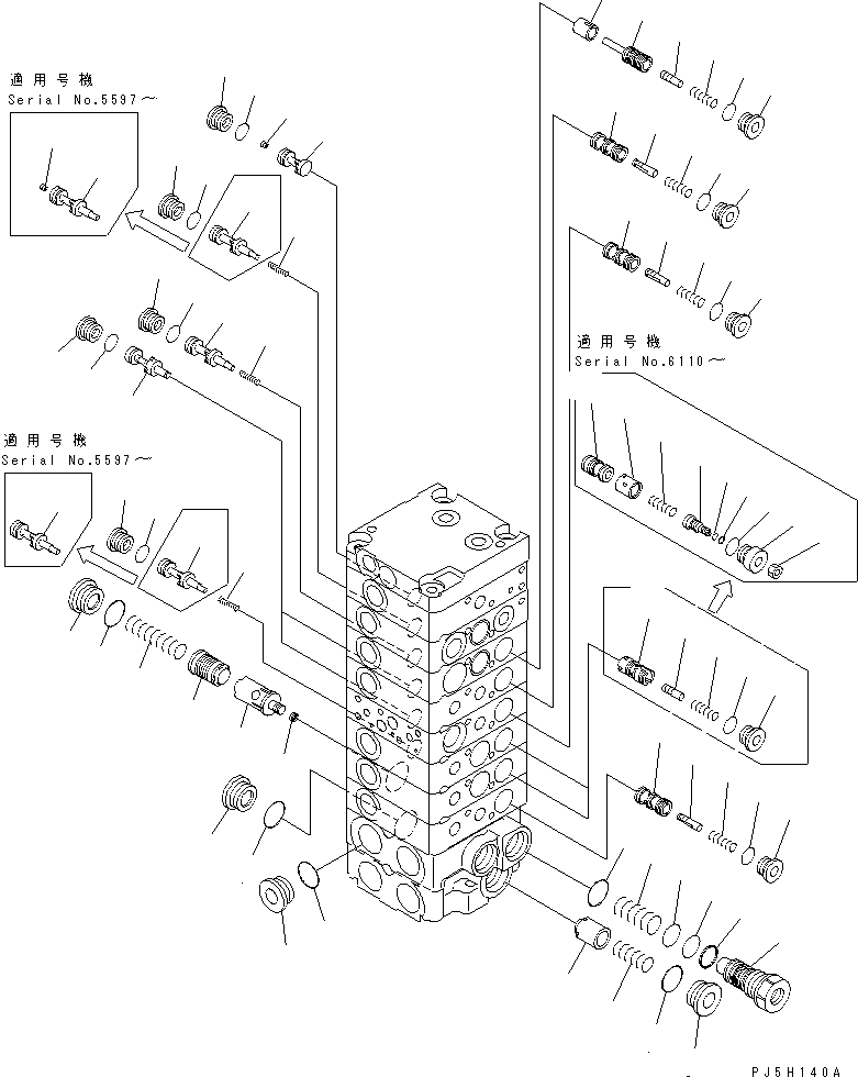 Komatsu parts book diagram for PC45R-8 S/N 5001-UP: MAIN VALVE (8-VALVE) (9/15)