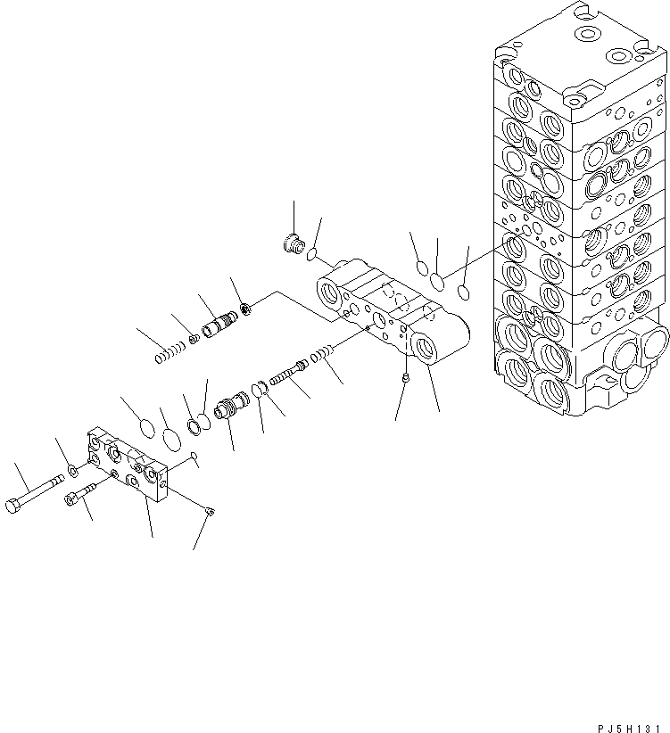 Komatsu parts book diagram for PC45R-8 S/N 5001-UP: MAIN VALVE (8-VALVE) (12/15)