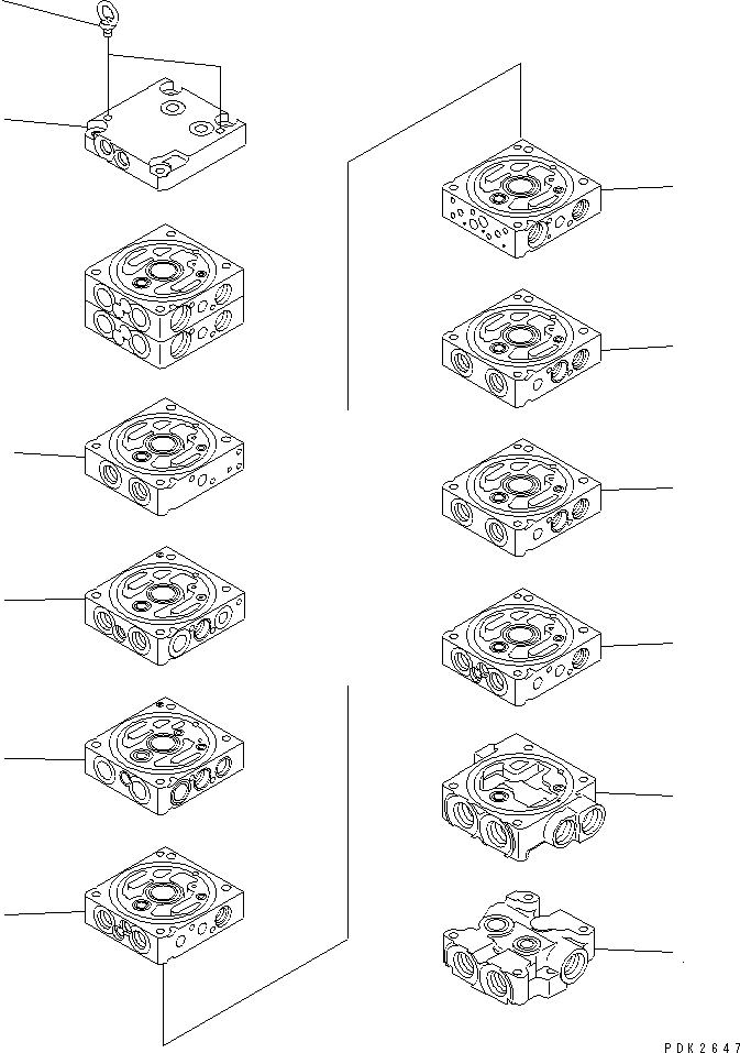 Komatsu parts book diagram for PC45R-8 S/N 5001-UP: MAIN VALVE (10-VALVE) (1/19)