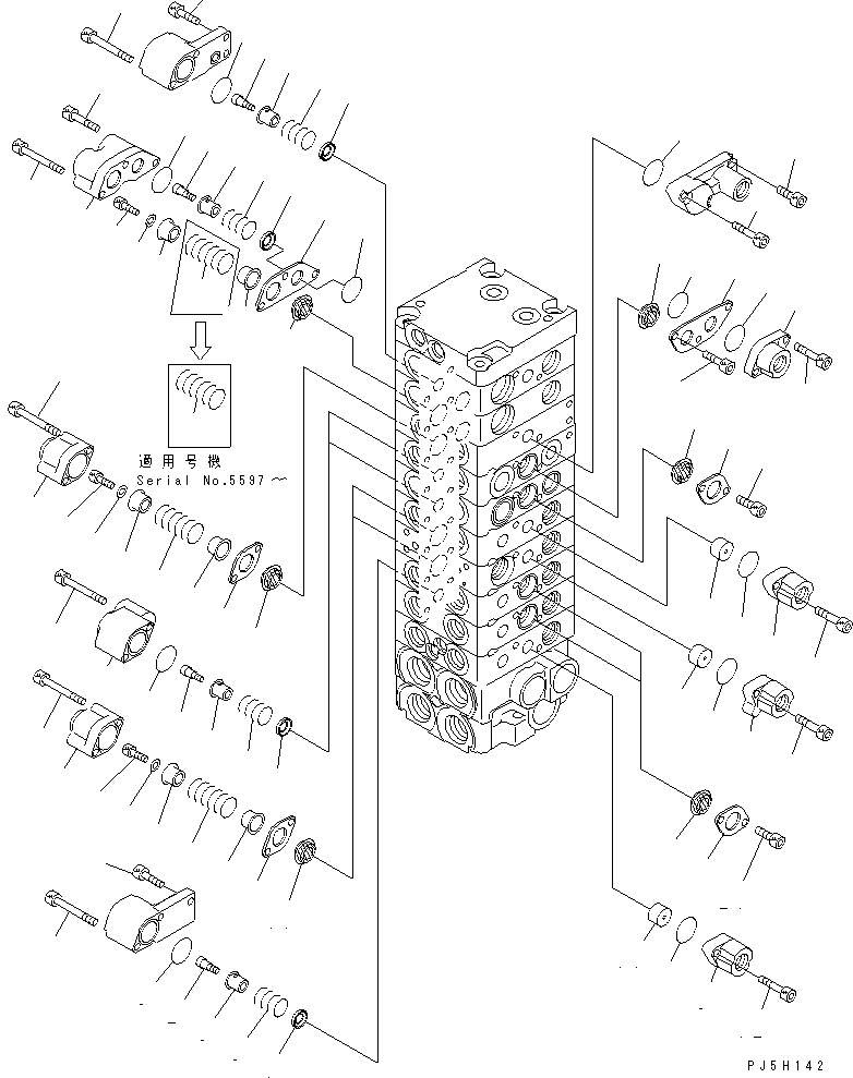 Komatsu parts book diagram for PC45R-8 S/N 5001-UP: MAIN VALVE (10-VALVE) (6/19)