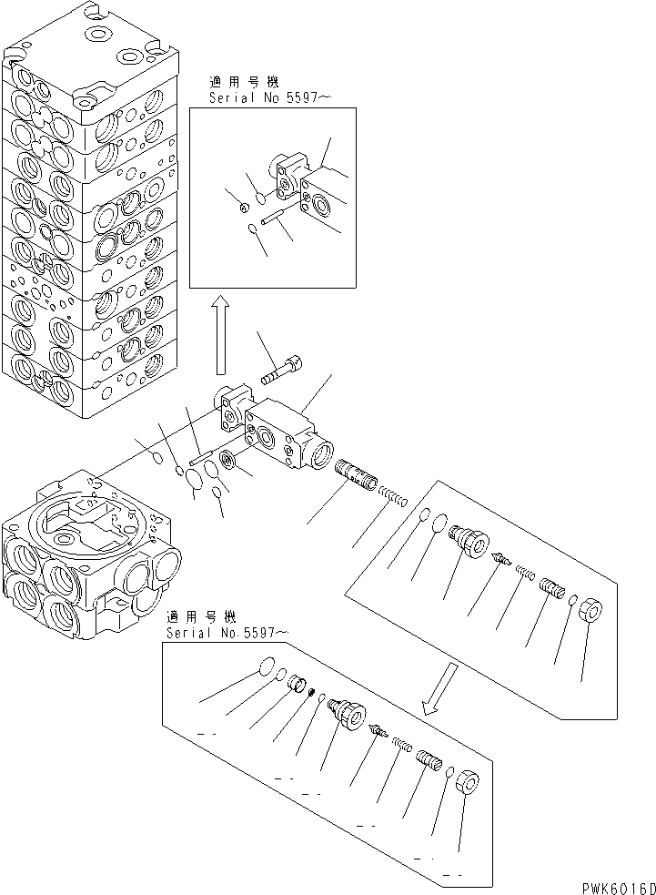 Komatsu parts book diagram for PC45R-8 S/N 5001-UP: MAIN VALVE (10-VALVE) (11/17)