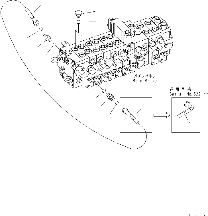 Komatsu parts book diagram for PC50MR-2 S/N 5001-UP (For North America): MAIN VALVE (ADDITIONAL PART) (FOR SEIVICE VALVE)