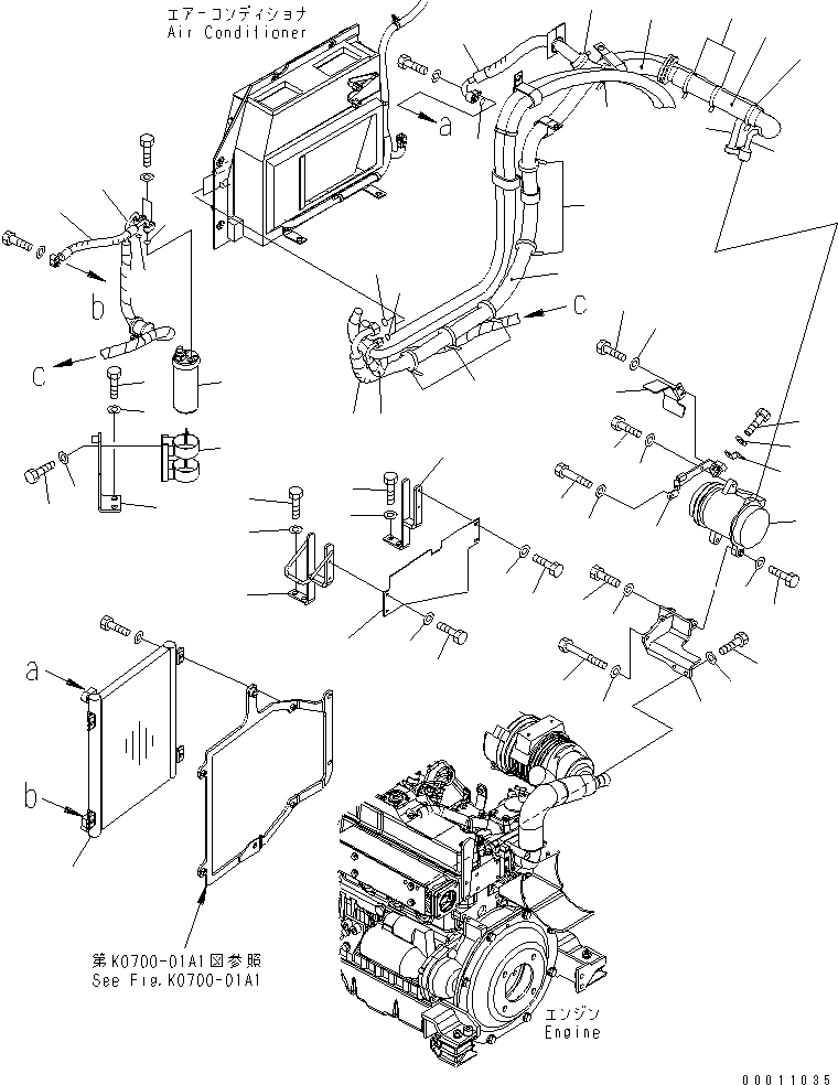 Komatsu parts book diagram for PC50MR-2 S/N 5001-UP (For North America): AIR CONDITIONER (COOLER HOSE ? RECEIVER AND COMPRESSOR)