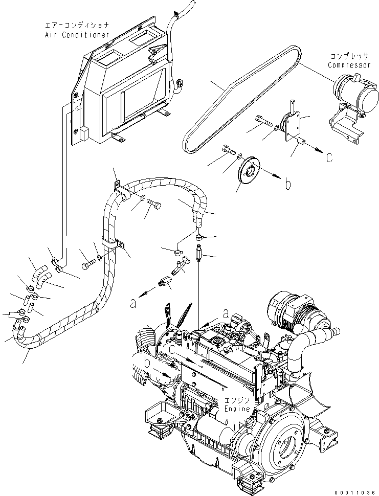 Komatsu parts book diagram for PC50MR-2 S/N 5001-UP (For North America): AIR CONDITIONER (BRACKET AND BELT)