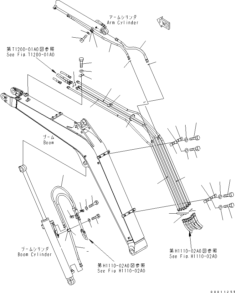 Komatsu parts book diagram for PC50MR-2 S/N 5001-UP (For North America): BOOM PIPING (HOSE) (FOR 1-ATTACHMENT)