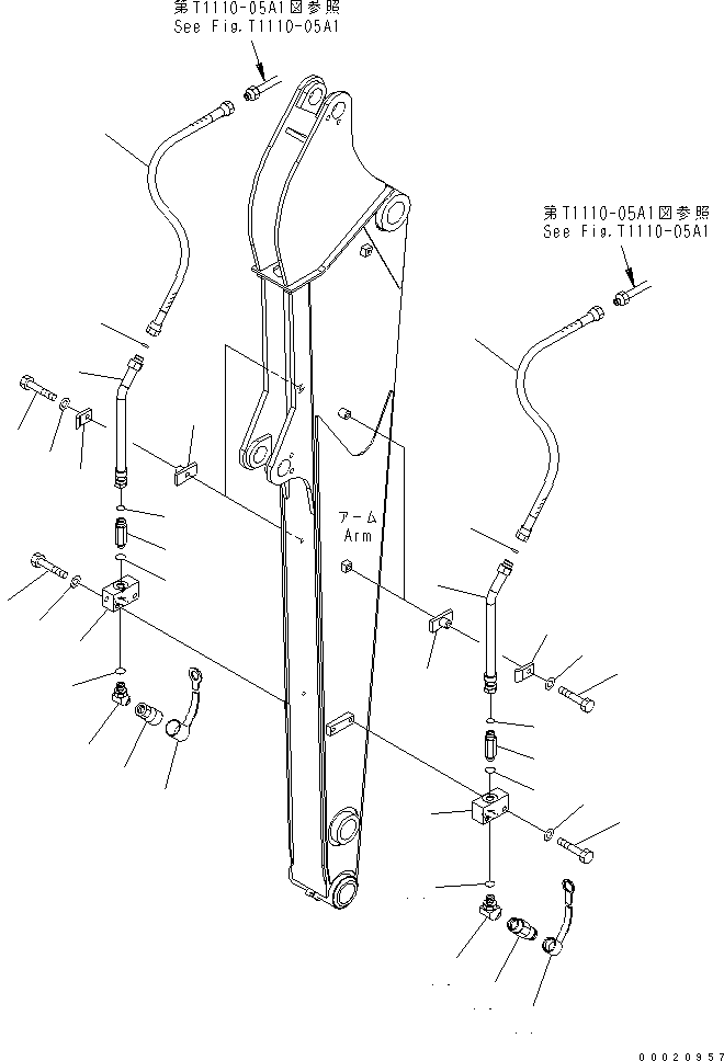 Komatsu parts book diagram for PC50MR-2 S/N 5001-UP (For North America): ARM (1-ATTACHMENT LINE) (FOR LONG ARM) (FOR NORTH AMERICA)(#5001-5833)