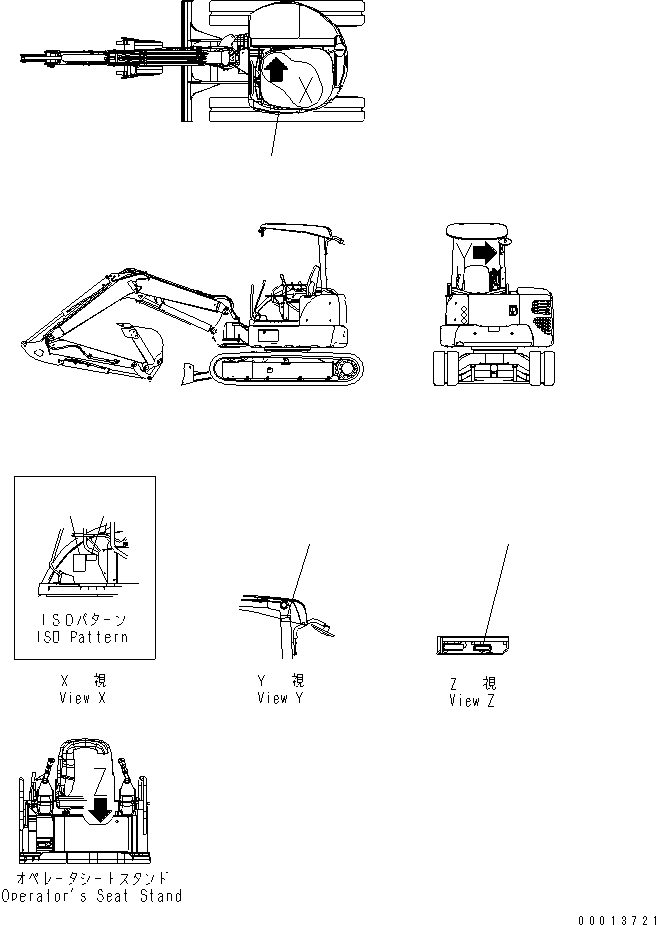 Komatsu parts book diagram for PC50MR-2 S/N 5001-UP (For North America): MARKS AND PLATES (CONTROL PATTERN) (FOR CANOPY) (FOR POWER ANGLE BLADE)